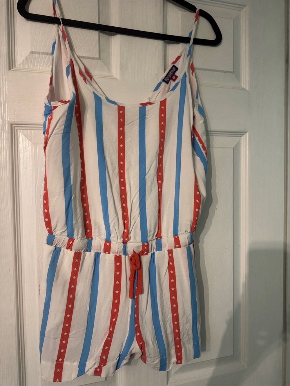 Tipsy Elves White Romper with Red & Light Blue Stripes
